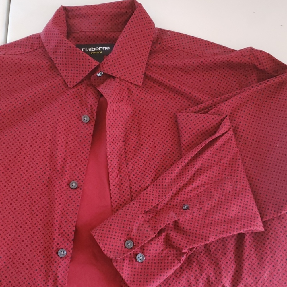 Red patterned long sleeve dress shirt